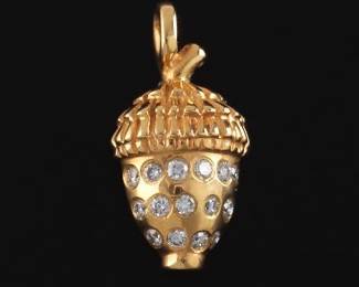 14K Yellow Gold and Diamond Acorn Tie Tac