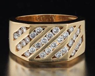14K Yellow Gold and Diamond Gents Ring