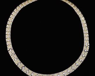 Impressive Gold Vermeil on Sterling Silver and Clear Stones Necklace 