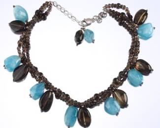 Ladies Sterling Silver, Smoky and Blue Quartz Necklace, in Presentation Case 