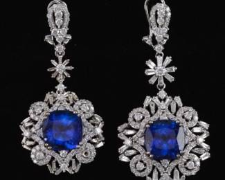 14K White Gold Tanzanite and Diamond Drop Earrings
