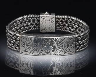 Vintage Sterling Silver Rococo and Arabesque Design Braided Bracelet 