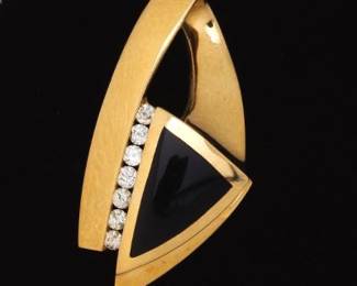 14K Yellow Gold SliderType Pendant With Diamonds and Onyx 