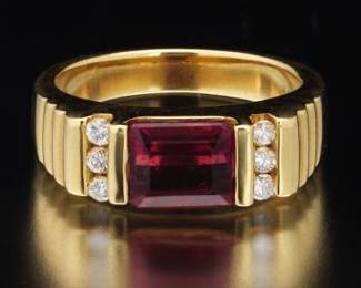 Ladies Gold, Pink Tourmaline and Diamond Ring 