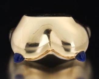 Novelty Gold and Blue Sapphire Venice Bosom Ring 