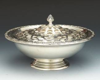 International Sterling Silver Bowl in Prelude Pattern with Silver Plated Flower Frog Lid 