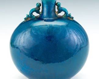 Peacock Blue Moon Flask, 19th Century