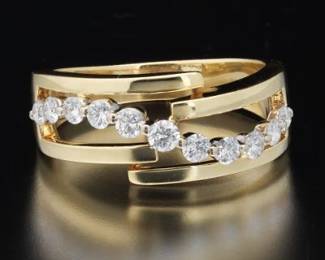 14K Yellow Gold and Diamond Band