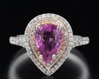 18K White Gold GIA Certified Sapphire and Diamond Ring