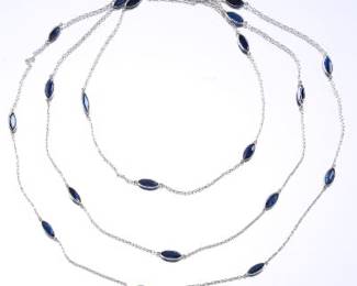 Ladies Gold and 15 Ct Total Blue Sapphire Long Necklace