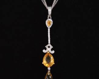 Ladies Italian Gold, Citrine and Diamond Pendant on Multichain Necklace 