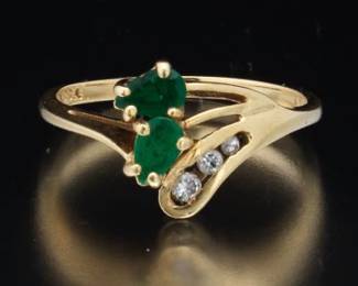14K Yellow Gold Emerald and Diamond Ring