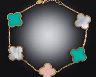 Ladies Italian VCA Style Gold and Gem Stones Bracelet 