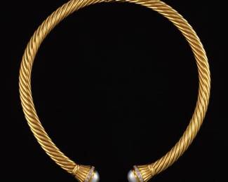 David Yurman Byzantine Empire Style Gold, Diamond and Mabe Pearl Collar Necklace