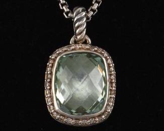 David Yurman Sterling Silver and Green Topaz Pendant on Chain 