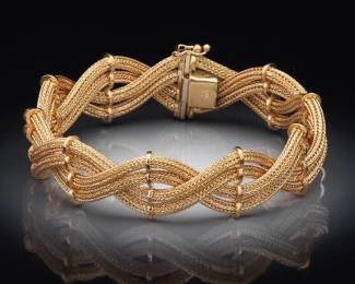 Ladies Italian Gold Mesh Braided Fancy Links Bracelet 