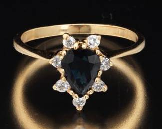 Ladies Gold, Blue Sapphire and Diamond Ring 