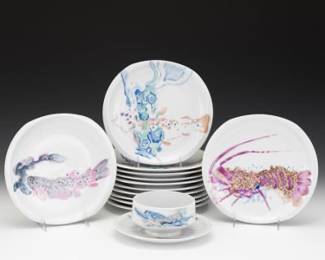 Limoges Decor Poissons Dessins de Chieze et Pradier Dishes