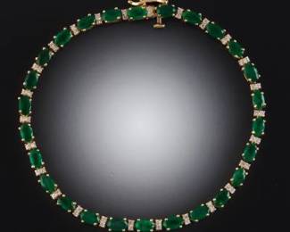 Ladies Gold, Emerald and Diamond Bracelet 