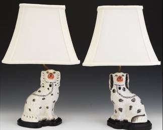 Pair of Staffordshire Spaniel Lamps