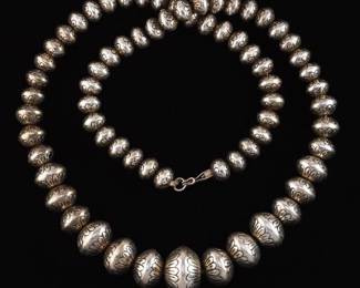 Native American Navajo Silver Pearls Graduated Necklace 