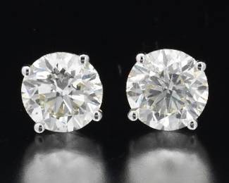 Pair of Gold and 3.81 Ct Total Diamond Ear Studs 