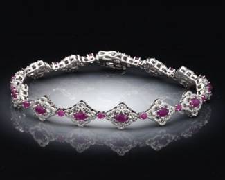 Ladies Sterling Silver and Ruby Bracelet 