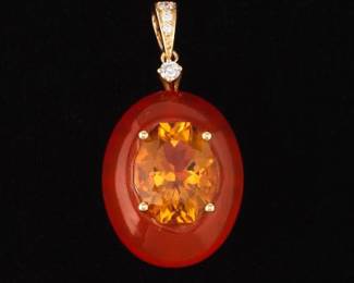 Ladies CIRARI Gold, Carnelian, Amber and Diamond Citrine Pendant 