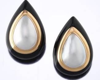 14K Gold Mabe Pearl and Onyx Earrings