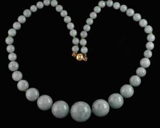 Ladies Gold and Jadeite Jade Graduated Beads Necklace 