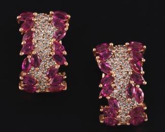 EFFY Pair of Gold, Diamond and Ruby Earrings 