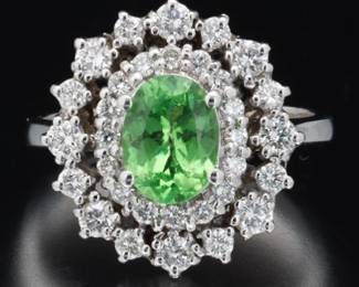14K White Gold Tsavorite Garnet and Diamond Ring