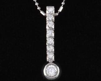 18K White Gold Diamond Slider Pendant On a Gold Chain