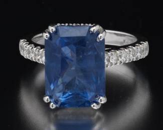 14K White Gold GIA Certified Sapphire and Diamond Ring