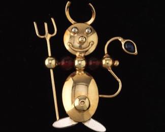 14K Happy Demon Brooch