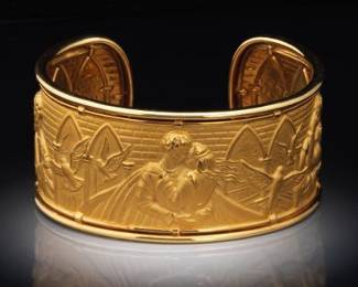 Carrera y Carrerra 18K Gold Romeo and Juliet Wide Cuff Bangle 