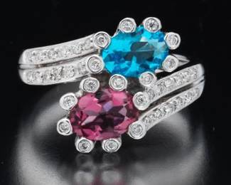 14K White Gold and Topaz Bypass Ring