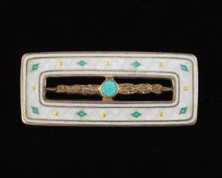 French Style Antique Gold Vermeil Sterling Silver and Champleve Enamel Brooch 