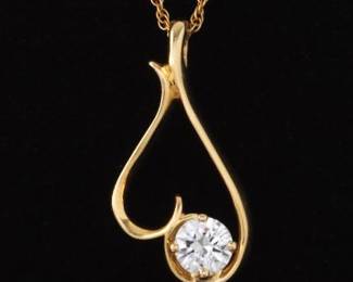 Ladies Gold, Diamond Heart Scrolls Pendant on Chain 