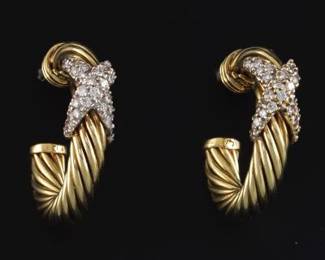 David Yurman Gold and Diamond X Design SemiHoops 