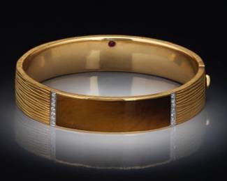 Roberto Coin Vintage Gold, Tiger Eye and Diamond Bangle 