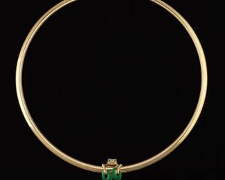 Ladies Gold and Enamel Froggy Slider on Omega Necklace 