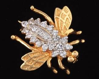 Ladies Gold and Diamond Bee Brooch 