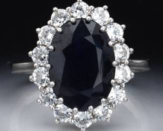 Ladies Sterling Silver, Blue and White Sapphire Cocktail Ring 