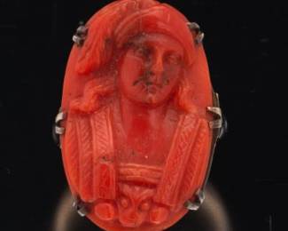 Italian Carved Coral Cameo Ring of Gentleman