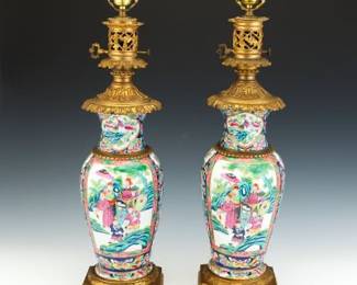 Pair Of Chinese Famille Rose Porcelain Vase Lamps
