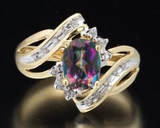 10K Yellow Gold Diamond and Mystic Topaz Ring