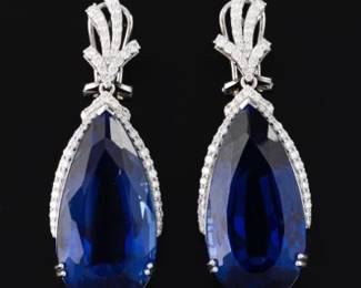 14K White Gold Diamond and Sapphire Earrings