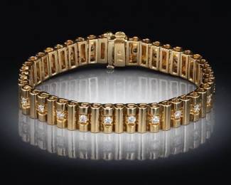 14K Yellow Gold and Diamond Link Bracelet 