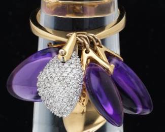 Ladies Unique TwoTone Gold, Amethyst and Diamond Articulated Ring 